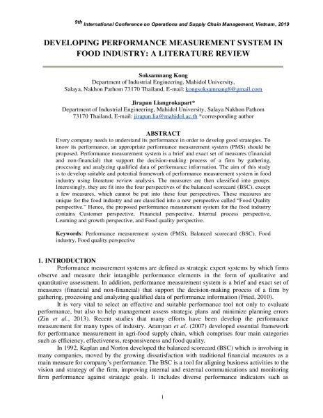 DEVELOPING PERFORMANCE MEASUREMENT SYSTEM IN FOOD INDUSTRY: A ...