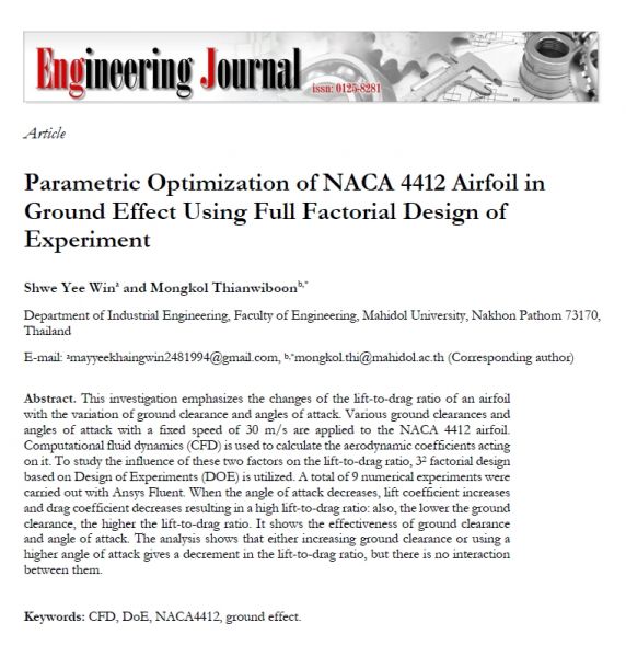 Parametric Optimization of NACA 4412 Airfoil in Ground Effect Using ...