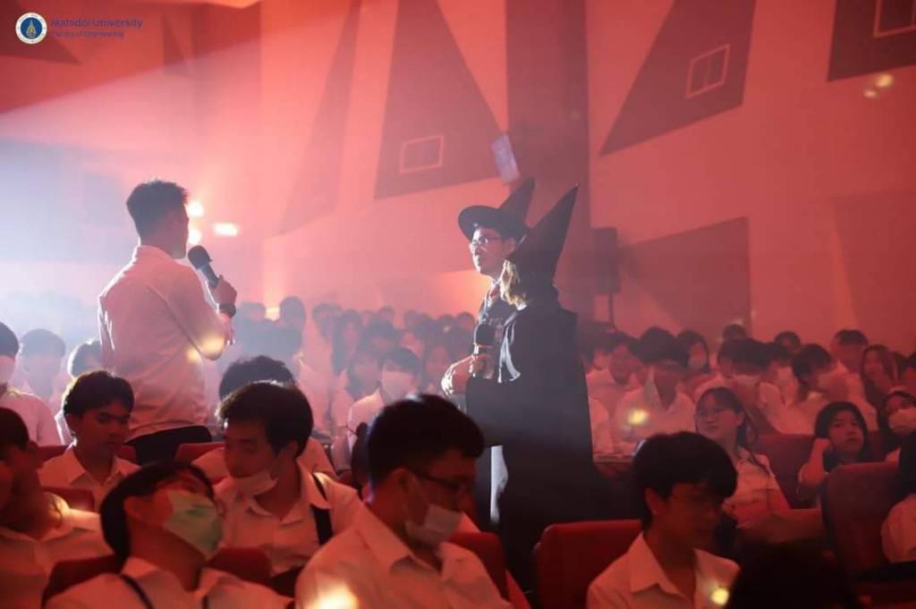 The Faculty of Engineering, Mahidol University orchestrated the 2023 Freshmen Orientation Day, enchanting participants with a Harry Potter-themed experience, magically transforming an auditorium into the grandeur of Hogwart's Castle Hall.