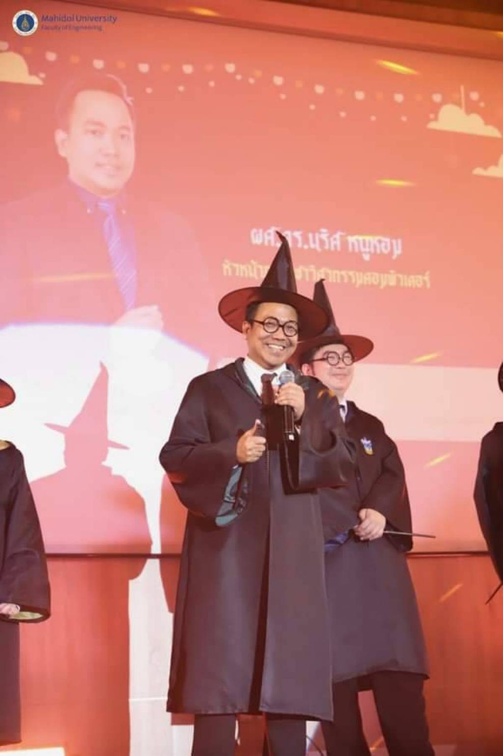 The Faculty of Engineering, Mahidol University orchestrated the 2023 Freshmen Orientation Day, enchanting participants with a Harry Potter-themed experience, magically transforming an auditorium into the grandeur of Hogwart's Castle Hall.