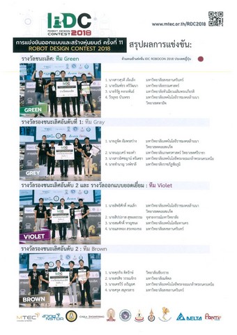 Robot Design and Construction Competition results of Thailand the 11th (The 11th Thailand Design Contest: RDC2018)